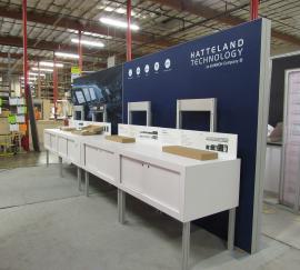 Custom Product Display with SEG Fabric Graphics, Direct Print Graphics, Storage, and Monitor Mounts -- View 2